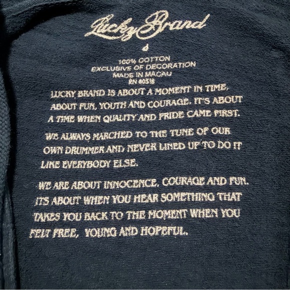 Lucky Brand Black Embroidered Eagle Hoodie Size Small Deep V Pullover Active - Picture 8 of 12